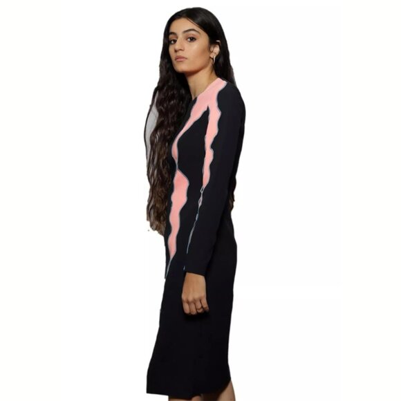 VERSACE Runway F/W 2016 Navy Blue Pink Panelled Wave Dress NWT IT Sz 42 - Picture 4 of 10